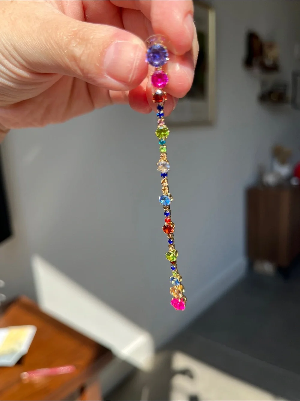 Multicolor Crystal Drop Earrings - Gold Tone